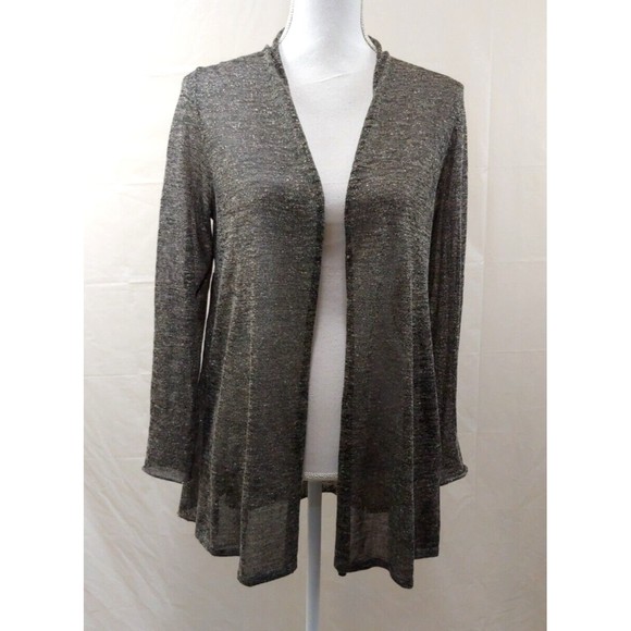 Eileen Fisher Womens Open Front Cardigan Sweater Small Metallic Thread Linen - Picture 1 of 10